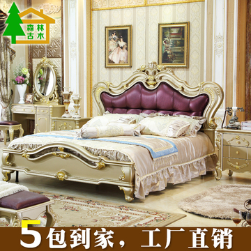 欧式床双人床实木高箱床法式公主床1.5米香槟金1.8米真皮结婚床