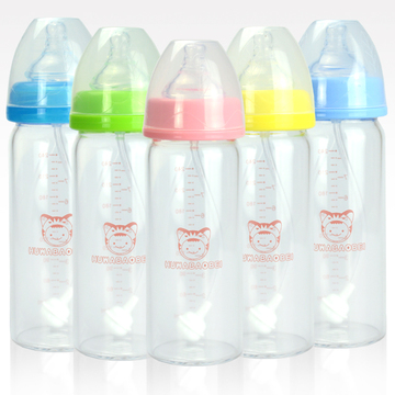 宽口径晶钻玻璃奶瓶 带吸管透明度高无毒无味 防摔防胀气宝宝奶瓶