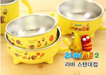 韩国进口LARVA儿童餐具爆笑虫子不锈钢饭碗宝宝汤碗带把手大小号