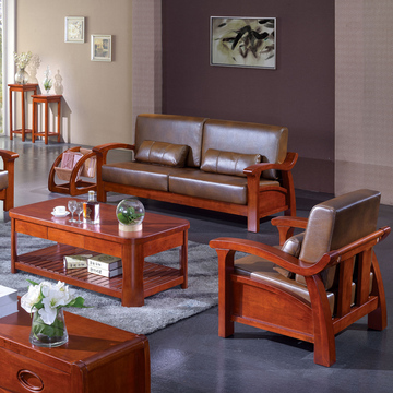 现代中式橡木家具实木沙发组合小户型123人位沙发皮艺沙发可拆卸