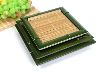 双剑竹形盛器日韩料理食品级ABS塑料草席盛食器皿