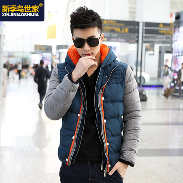 韩版男装2015冬装新款男士蓝色棉衣加厚保暖棉服外套潮青年男棉袄