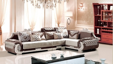 佛山乐从欧式皮配布沙发组合客厅转角L型坐垫冬夏两用皮布艺沙发