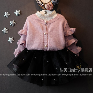 女童秋季针织衫儿童2016新款开衫中大童长袖外套女宝宝圆领上衣