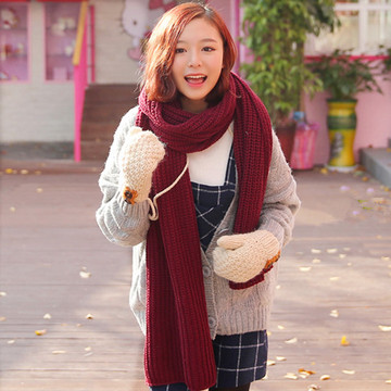 新款纯色毛线针织女士围巾冬季韩国女围脖秋冬百搭披肩两用加厚