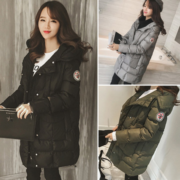蘑菇街2015女装冬季韩版棉服外套中长款连帽棉衣学生保暖棉袄上衣