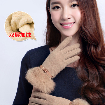 韩国潮秋冬女可爱韩版加厚羊绒手套学生触屏双层加绒保暖羊毛手套