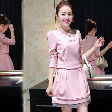 2015秋装新款两件套连衣裙长袖韩版学生时尚套装修身气质优雅裙子