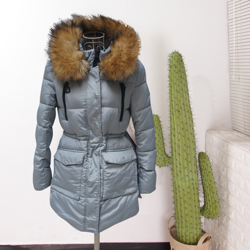 棉衣女中长款冬季 韩版大码毛领羽绒棉服 连帽修身加厚保暖外套