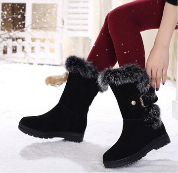 2014冬季真皮雪地靴女短靴厚底平底中筒靴大码加绒保暖兔毛女靴子