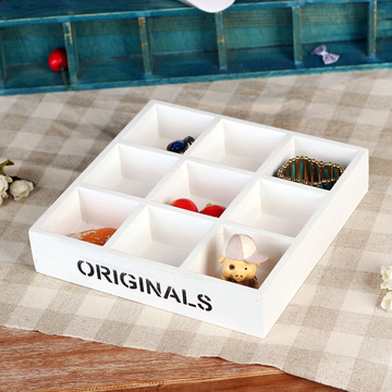 ZAKKA做旧白色桌面收纳盒 9格首饰饰品展示盒 木质家居杂物收纳盒
