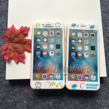 卡通史迪仔苹果6s可爱叮当钢化玻璃前膜 iphone6plus弧边防爆彩膜