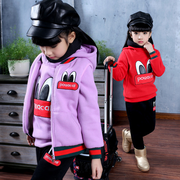 童装女童运动套装加绒加厚2016冬季新款韩版儿童秋装卫衣三件套女