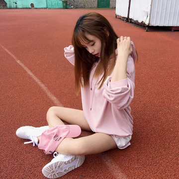 2016秋季新款连帽粉色卫衣短裤套装女韩版学生宽松运动休闲两件套