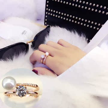 日韩版时尚潮款珍珠戒指优雅气质女指环手饰配饰品
