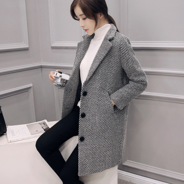 206秋冬新款韩版女装西装领羊毛呢大衣修身中长款茧型毛呢外套女