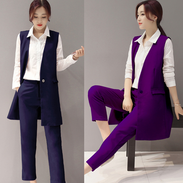 2016新款早秋季三件套韩版西装马甲九分裤气质套装女大码显瘦潮
