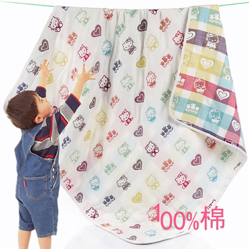 纯棉六层纱布童被儿童蘑菇方形夏凉被盖毯空调被加厚婴儿抱被包邮