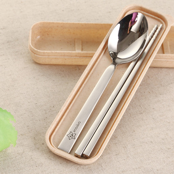 创意星座304不锈钢筷子勺子套装 小麦环保餐具盒旅行便携学生筷勺