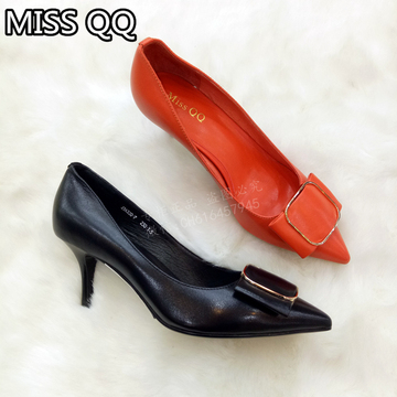 2016年新款MISSQQ真皮韩版休闲一脚蹬尖头高跟鞋细跟女单鞋330-7