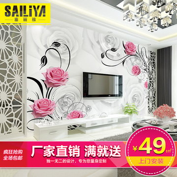 塞丽雅电视背景墙纸壁纸3D无缝无纺布欧式客厅卧室墙布壁画玫瑰花