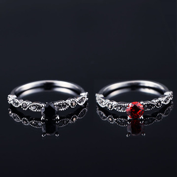 新品复古时尚百搭细款红水晶黑水晶宝石 食指戒指女 锆石装饰戒指