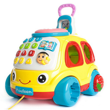 优乐恩早教拖拉电话车故事音乐互动游戏诗歌巴士拉车玩具