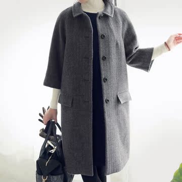 促销2017春季新款女装韩版直筒七分袖羊毛呢子外套中年大码妈妈装