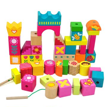 宝宝穿线珠子串珠玩具女童diy手工智力积木玩具3-6周岁男孩益智