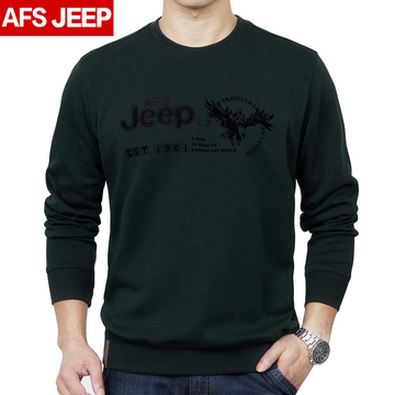 男士长袖T恤Afs Jeep秋季运动圆领打底衫宽松针织卫衣大码潮男装