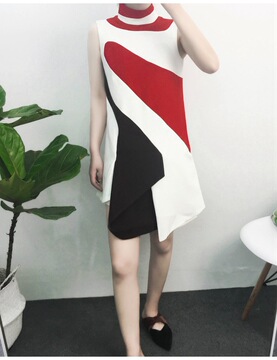ALU 春夏新款 视觉融化设计造型款女装撞色拼接连衣裙