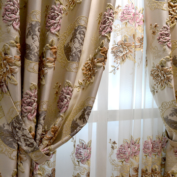 上门安装卧室飘窗遮光美式浮雕窗帘成品客厅高档欧式窗帘布料加厚