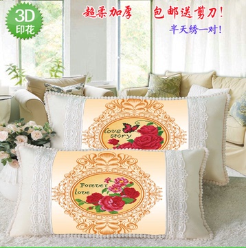 包邮十字绣抱枕最新款韩式单人情侣款玫瑰花3D精准印花枕头套一对