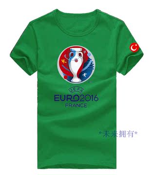 2016欧洲杯土耳其球迷T恤 纪念t恤 休闲纯棉短袖背心绿