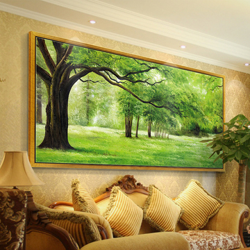 客厅装饰画办公室壁画风景画餐厅墙画发财树挂画 有框画常青树