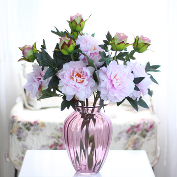 仿真牡丹花含花苞 绢花假花单支干花客厅摆放花瓶开业装饰用花艺