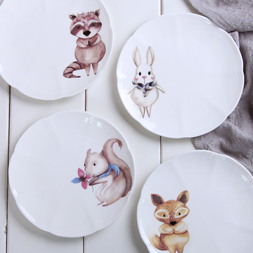 韩式创意可爱卡通西餐盘菜盘平盘蛋糕水果点心盘家用陶瓷餐具盘子