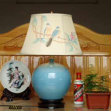 白色蓝色绿色景德镇别墅客厅书房卧室床头现代中式美式陶瓷台灯具
