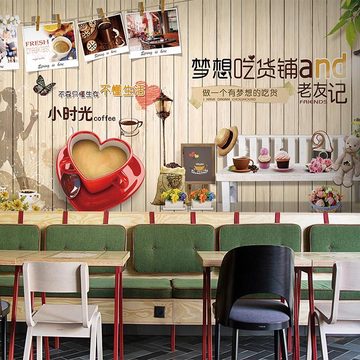 复古怀旧木纹砖纹墙纸立体背景休闲咖啡餐厅下午茶进口零食店壁纸