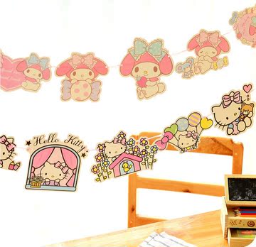 韩国卡通KT彩旗拉花 拉条彩条横幅 生日派对房间装饰布置用品