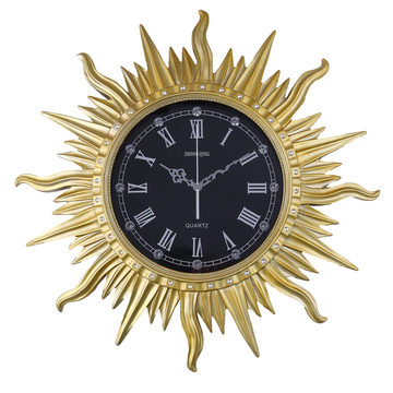 欧式复古家居钟表太阳艺术挂钟现代静音客厅创意复古树脂壁钟