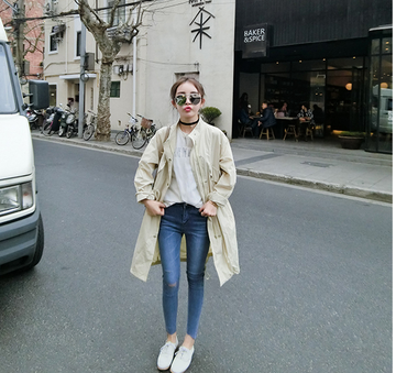 学生潮女生外套韩版女生外套韩版2016新款时尚中长款风衣外套