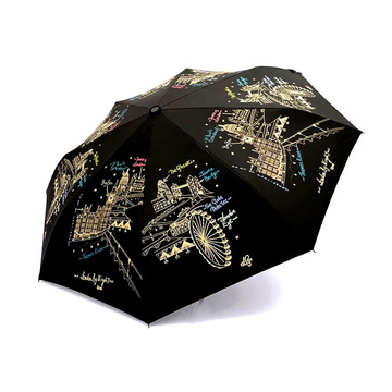 专业黑胶小黑伞 全自动遮阳伞 防紫外线50+ 三折 彩绘 晴雨太阳伞
