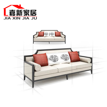新中式实木沙发组合现代小户型布艺沙发样板房客厅售楼处复古家具