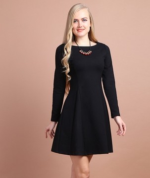 2016春装 三季可穿 超级显瘦韩版修身一字领罗马棉小黑裙连衣裙