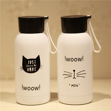 韩版创意小猫咪不锈钢保温杯子时尚男女学生密封防漏便携手提水杯