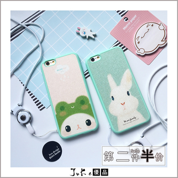 可爱青蛙兔子苹果6s手机壳iPhone6plus卡通硅胶套挂绳防摔5s软壳
