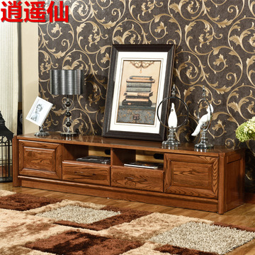 橡木实木电视柜 现代中式客厅影视柜红橡木储物柜 收纳柜实木家具