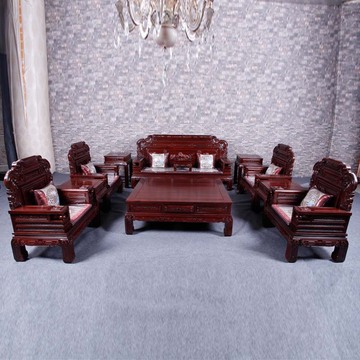 集美红木家具非洲酸枝木沙发7/11件套财源滚滚二代雕花组合大沙发