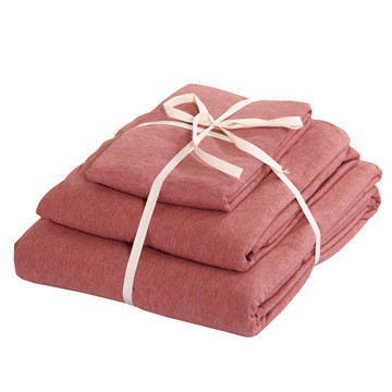 良品纯棉条纹格子可机洗简约床上用品针织素色纯色床笠四件套